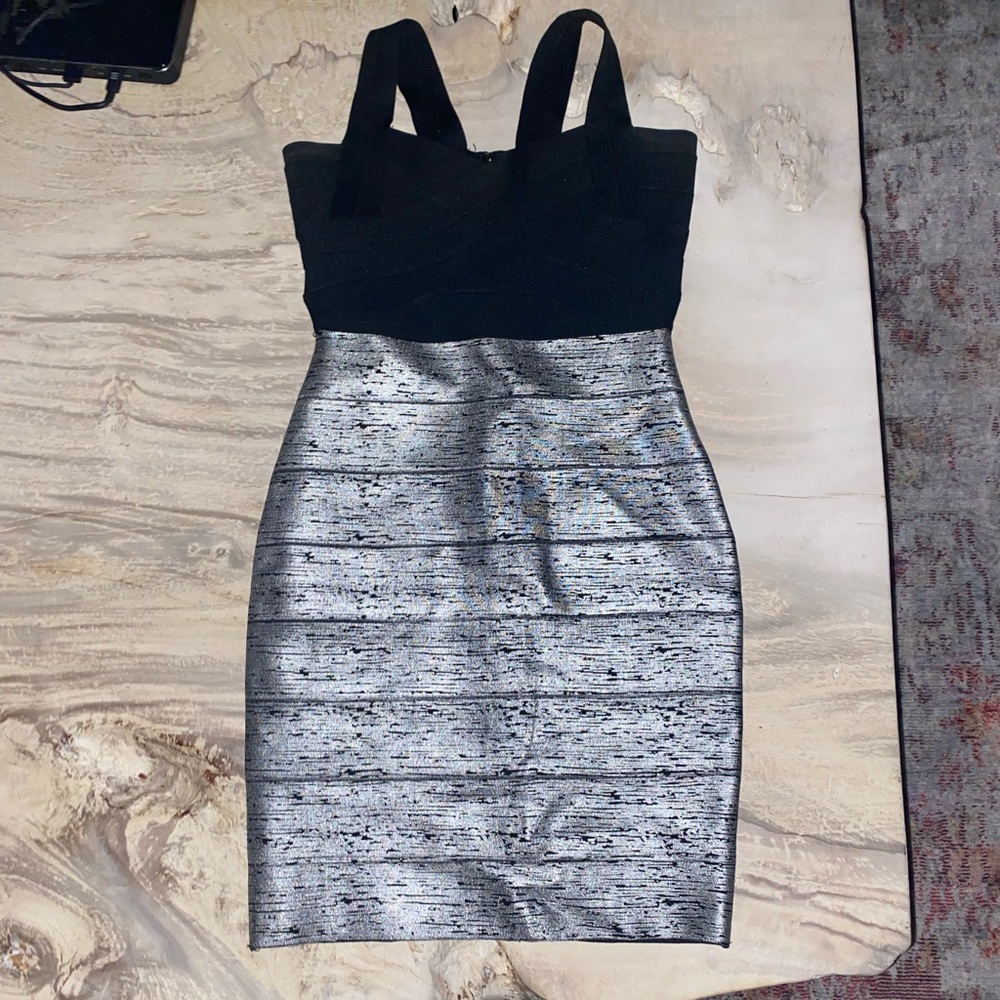 Black and silver bandage dress